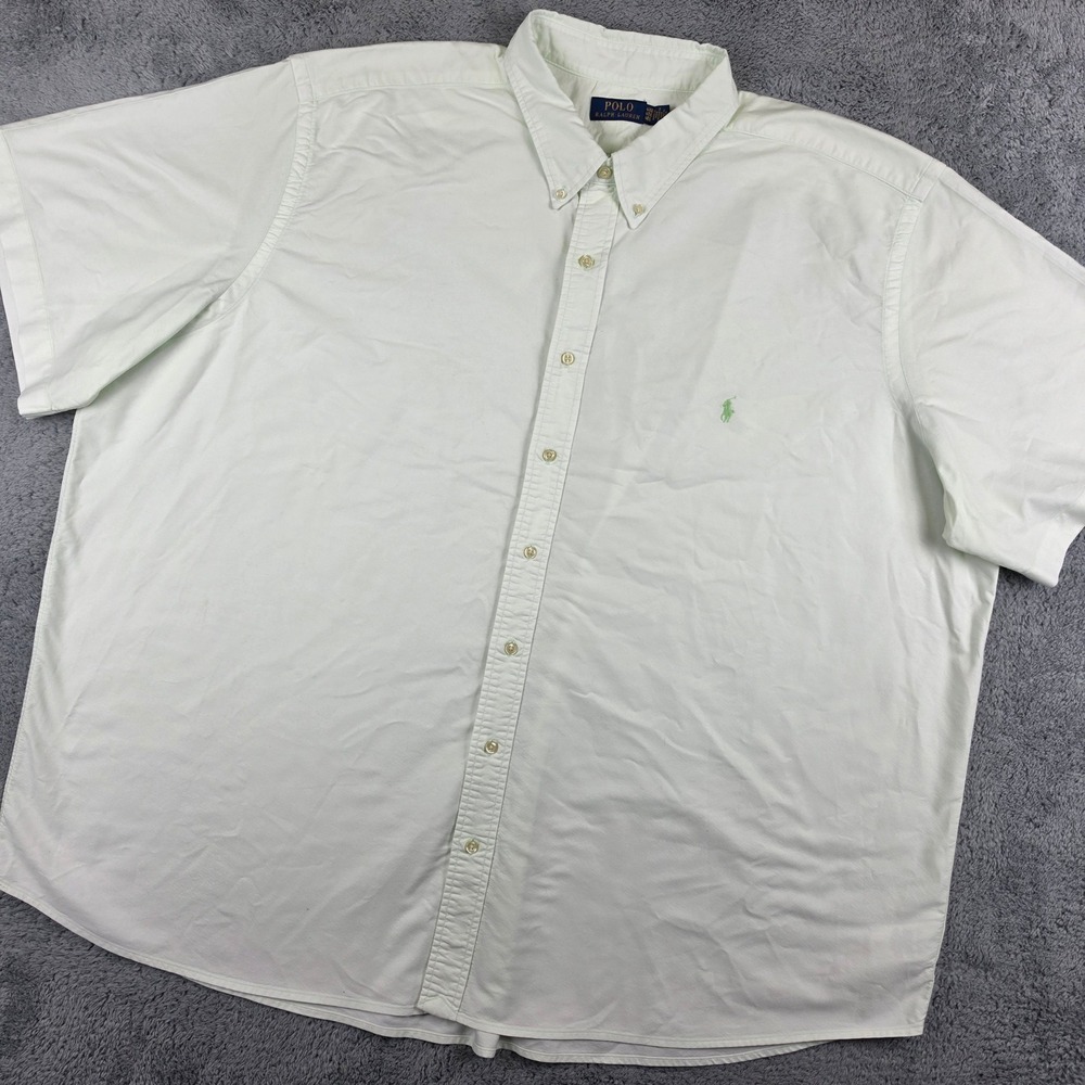 Polo Ralph Lauren Oxford Shirt Mens 4XB Cream Short Sleeve Cotton Button Down